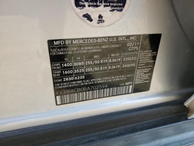 4JGBB8GB0BA702594 - 2011 MERCEDES-BENZ ML 350 4MATIC SILVER photo 13