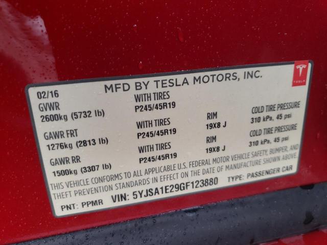 5YJSA1E29GF123880 - 2016 TESLA MODEL S RED photo 12