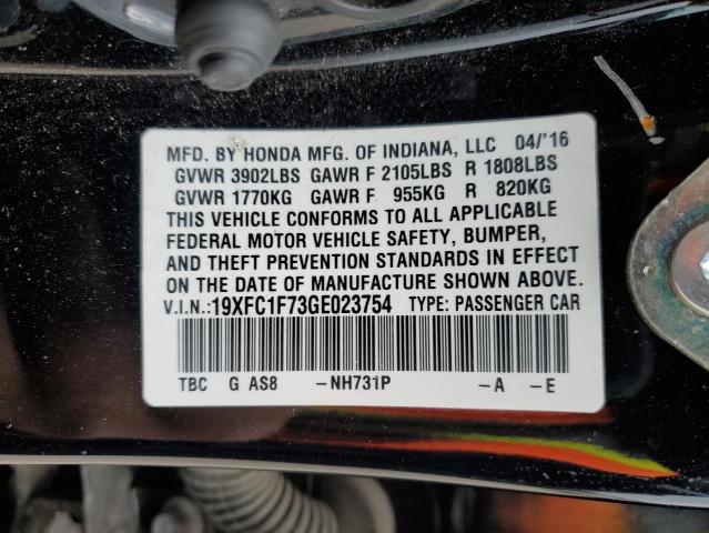 19XFC1F73GE023754 - 2016 HONDA CIVIC EXL შავი ფოტო 12