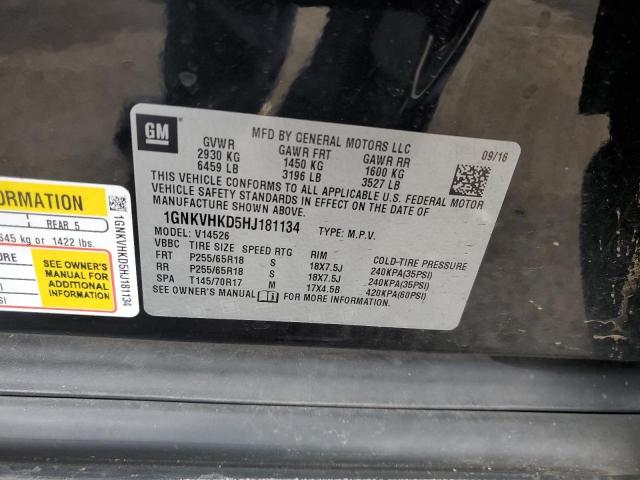 1GNKVHKD5HJ181134 - 2017 CHEVROLET TRAVERSE LT Schwarz Foto 14