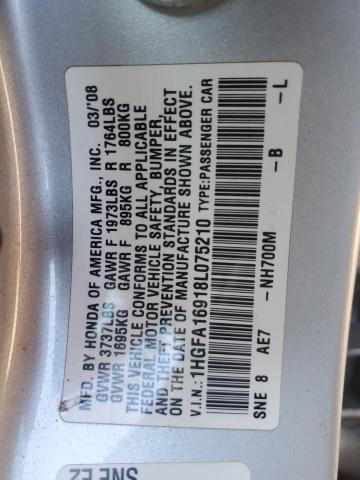 1HGFA16918L075210 - 2008 HONDA CIVIC EXL SILVER photo 12