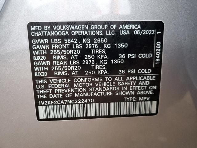 1V2KE2CA7NC222470 - 2022 VOLKSWAGEN ATLAS CROS SE SILVER photo 14