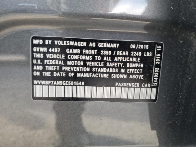 WVWBP7AN5GE501549 - 2016 VOLKSWAGEN CC BASE GRAY photo 12