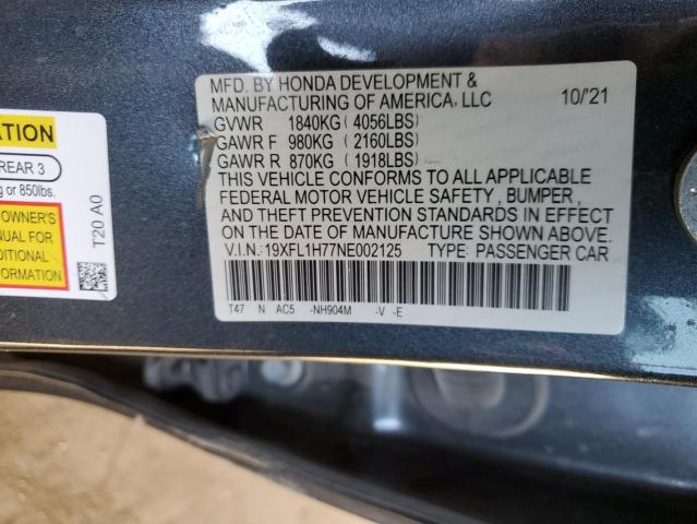 19XFL1H77NE002125 - 2022 HONDA CIVIC EXL 灰色 照片 12