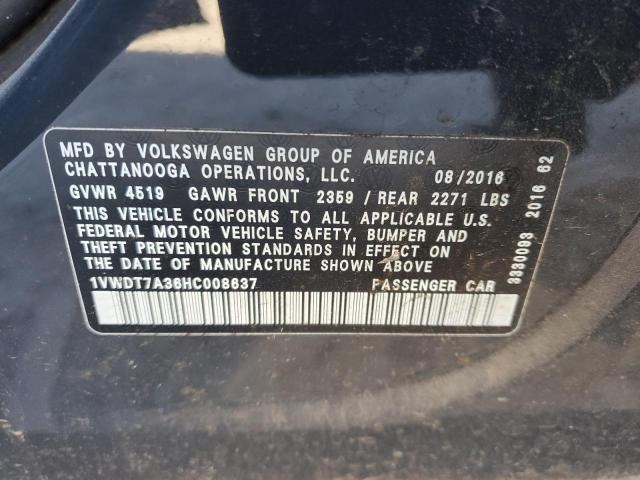 1VWDT7A36HC008637 - 2017 VOLKSWAGEN PASSAT R-LINE أسود صورة 12