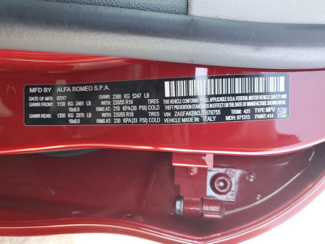 ZASFAKBN3J7B78755 - 2018 ALFA ROMEO STELVIO TI أحمر صورة 14