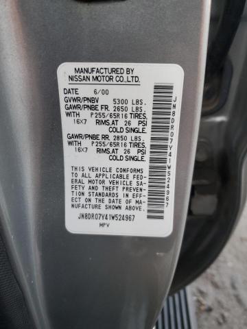 JN8DR07Y41W524967 - 2001 NISSAN PATHFINDER LE ვერცხლისფერი ფოტო 13