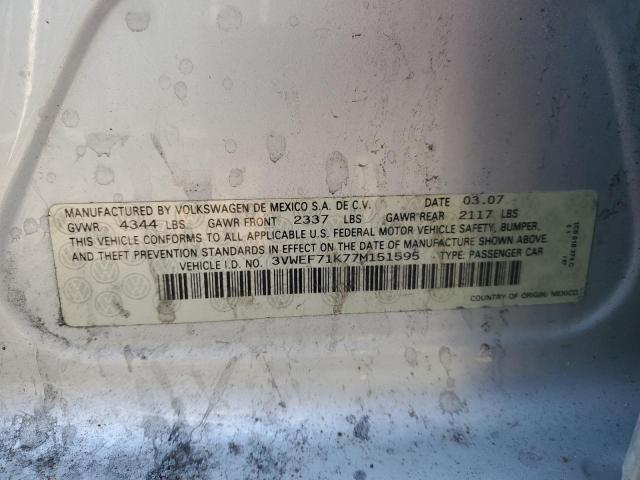 3VWEF71K77M151595 - 2007 VOLKSWAGEN JETTA WOLFSBURG 银色 照片 13