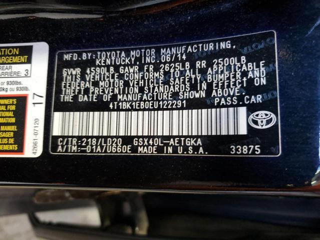 4T1BK1EB0EU122291 - 2014 TOYOTA AVALON BASE 黑色 照片 12