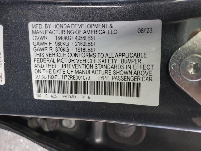 19XFL1H72RE001079 - 2024 HONDA CIVIC EXL ნაცრისფერი ფოტო 12