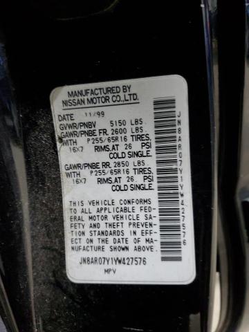 JN8AR07Y1YW427576 - 2000 NISSAN PATHFINDER LE შავი ფოტო 13
