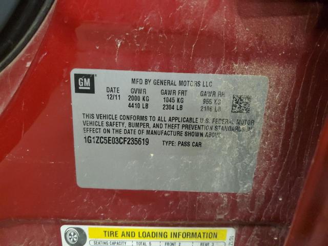 1G1ZC5E03CF235619 - 2012 CHEVROLET MALIBU 1LT წითელი ფოტო 12