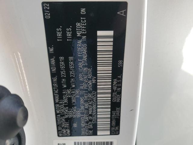5TDGZRAH8NS546532 - 2022 TOYOTA HIGHLANDER XLE WHITE photo 14