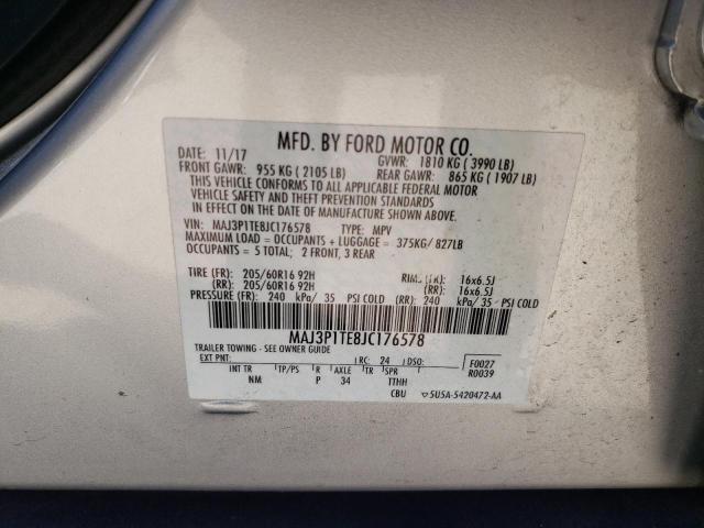 MAJ3P1TE8JC176578 - 2018 FORD ECOSPORT SE ვერცხლისფერი ფოტო 14