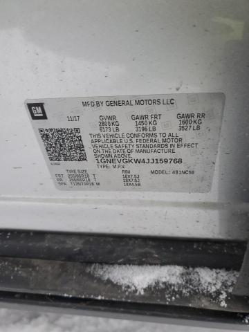 1GNEVGKW4JJ159768 - 2018 CHEVROLET TRAVERSE LT 银色 照片 13