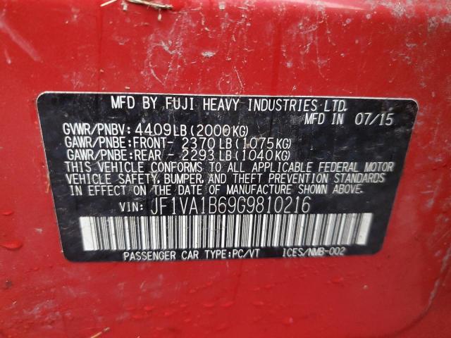 JF1VA1B69G9810216 - 2016 SUBARU WRX RED photo 12