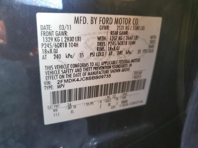 2FMDK4JC8BBB09735 - 2011 FORD EDGE SEL ლურჯი ფოტო 13