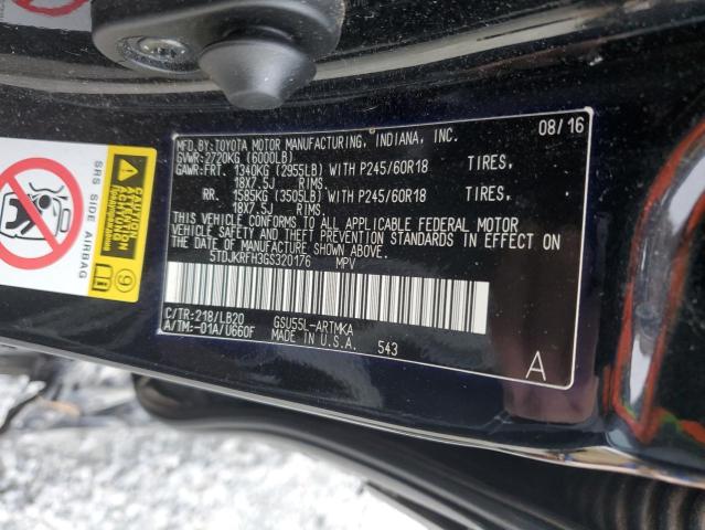 5TDJKRFH3GS320176 - 2016 TOYOTA HIGHLANDER XLE BLACK photo 13