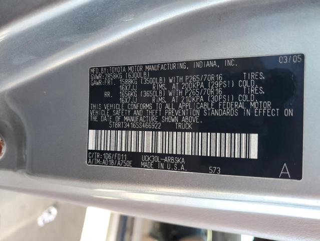 5TBRT34165S466922 - 2005 TOYOTA TUNDRA ACCESS CAB SR5 SILVER photo 12