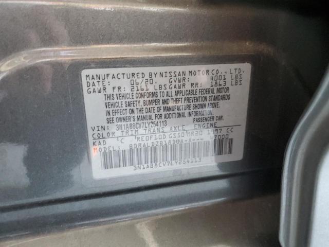 3N1AB8CV7LY254113 - 2020 NISSAN SENTRA SV GRAY photo 12