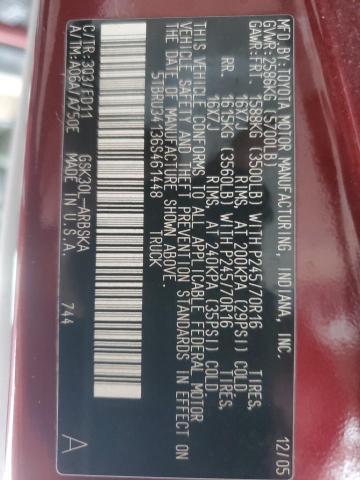 5TBRU34136S461448 - 2006 TOYOTA TUNDRA ACCESS CAB SR5 RED photo 13