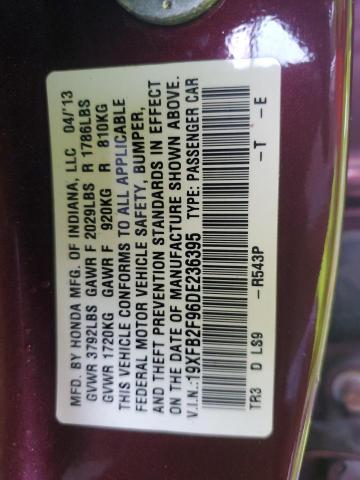 19XFB2F96DE236395 - 2013 HONDA CIVIC EXL BURGUNDY photo 13