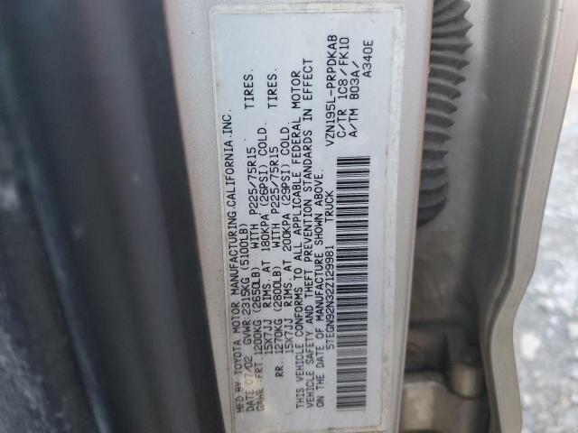 5TEGN92N32Z129981 - 2002 TOYOTA TACOMA DOUBLE CAB PRERUNNER SILVER photo 12