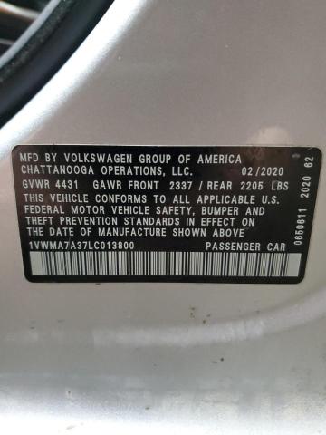 1VWMA7A37LC013800 - 2020 VOLKSWAGEN PASSAT R-LINE ვერცხლისფერი ფოტო 12