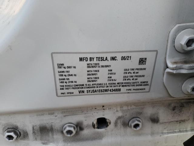 5YJSA1E62MF434808 - 2021 TESLA MODEL S WHITE photo 13