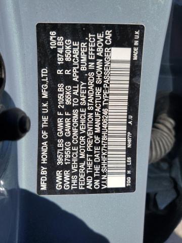 SHHFK7H78HU406246 - 2017 HONDA CIVIC EXL ლურჯი ფოტო 12