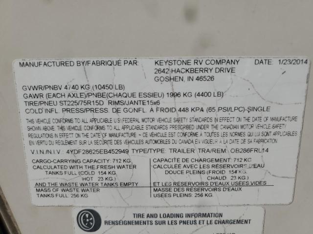 4YDF28625EB452949 - 2014 KEYSTONE OUTBACK TWO TONE photo 10