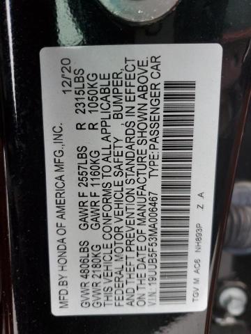 19UUB5F53MA006467 - 2021 ACURA TLX TECH A BLACK photo 12