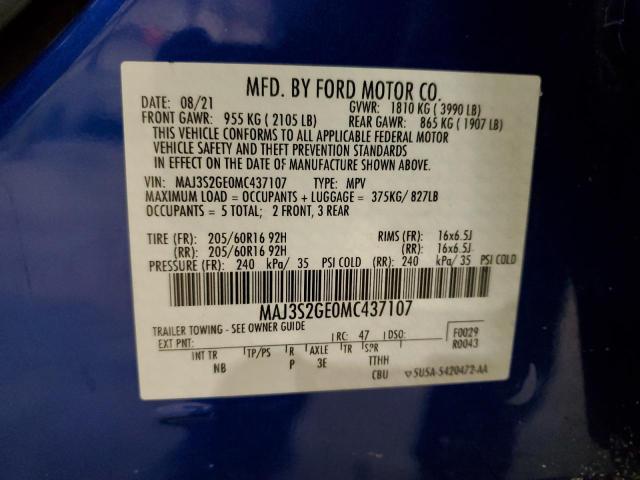 MAJ3S2GE0MC437107 - 2021 FORD ECOSPORT SE 蓝色 照片 13