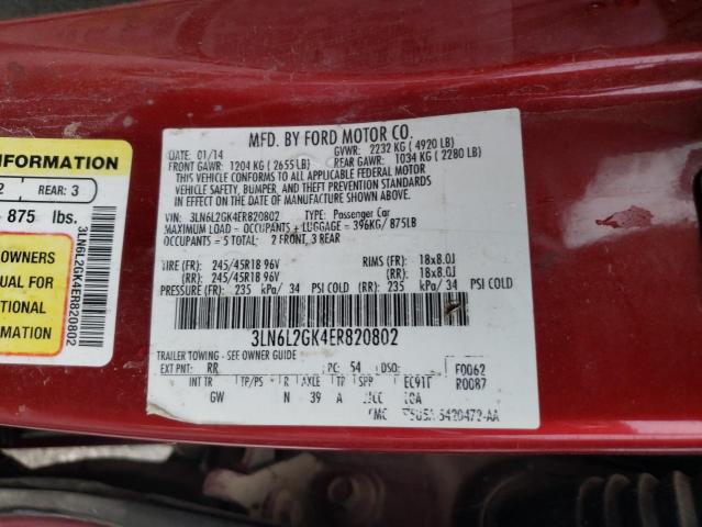 3LN6L2GK4ER820802 - 2014 LINCOLN MKZ BURGUNDY photo 13