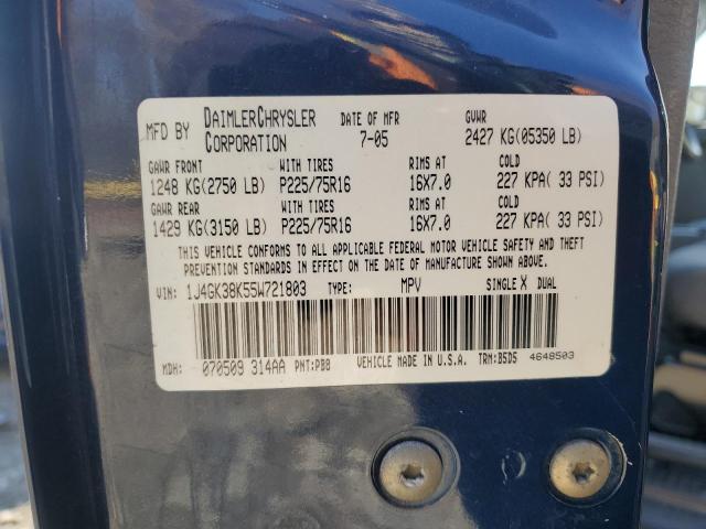 1J4GK38K55W721803 - 2005 JEEP LIBERTY RENEGADE 蓝色 照片 13