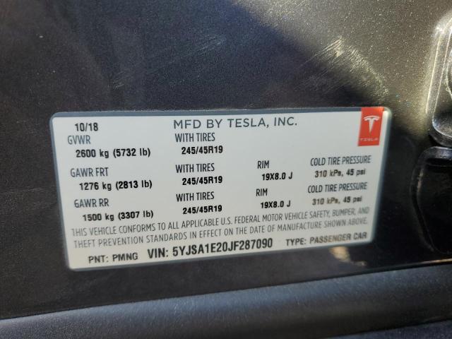 5YJSA1E20JF287090 - 2018 TESLA MODEL S GRAY photo 12