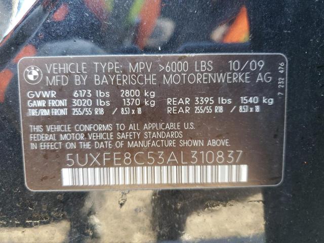 5UXFE8C53AL310837 - 2010 BMW X5 XDRIVE48I BLACK photo 13