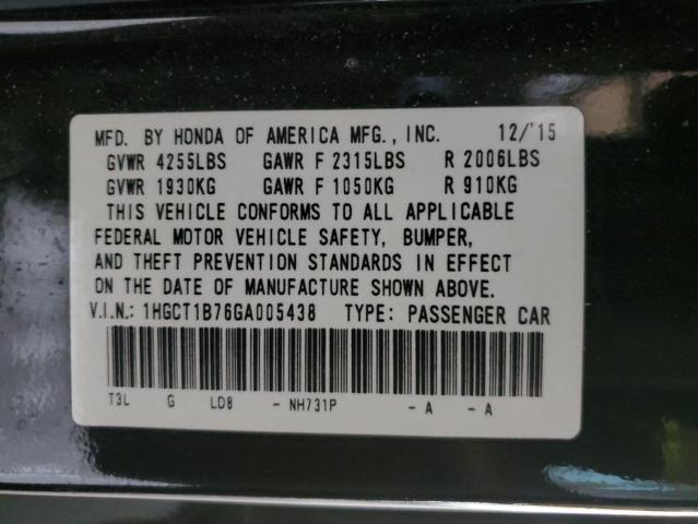 1HGCT1B76GA005438 - 2016 HONDA ACCORD EX შავი ფოტო 12