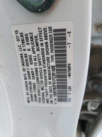 19XFB2F91FE281408 - 2015 HONDA CIVIC EXL 白色 照片 13