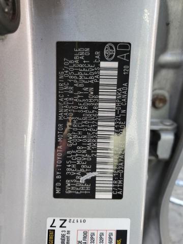2T1KR32E17C678636 - 2007 TOYOTA COROLLA MA XR SILVER photo 12
