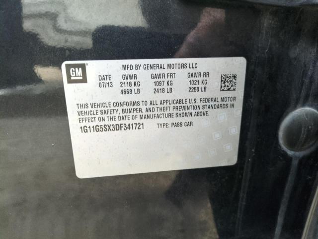 1G11G5SX3DF341721 - 2013 CHEVROLET MALIBU 3LT შავი ფოტო 12