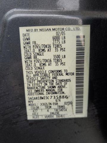 5N1AR18W15C735886 - 2005 NISSAN PATHFINDER LE ნაცრისფერი ფოტო 13