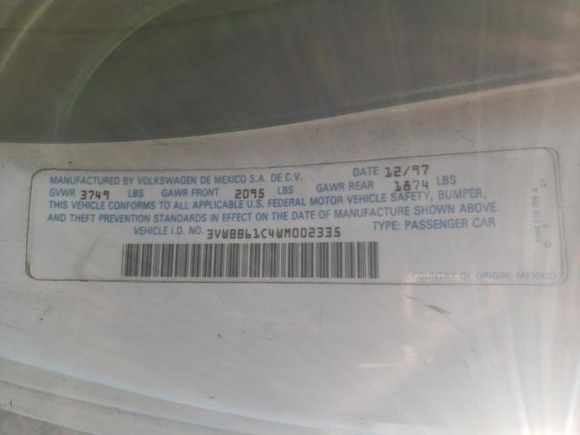 3VWBB61C4WM002335 - 1998 VOLKSWAGEN NEW BEETLE WHITE photo 12