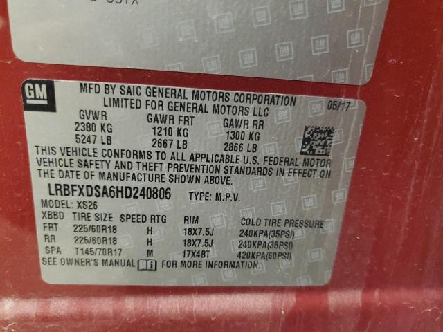 LRBFXDSA6HD240806 - 2017 BUICK ENVISION ESSENCE RED photo 12