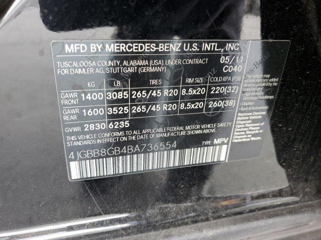 4JGBB8GB4BA736554 - 2011 MERCEDES-BENZ ML 350 4MATIC BLACK photo 13