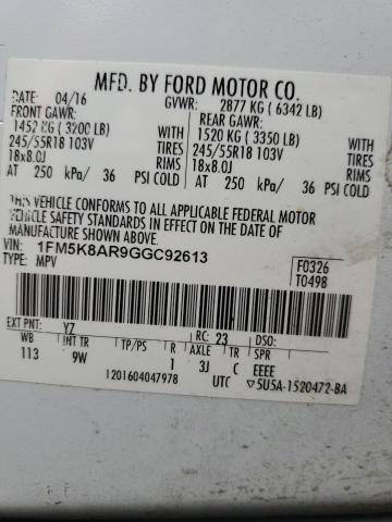 1FM5K8AR9GGC92613 - 2016 FORD EXPLORER POLICE INTERCEPTOR 白色 照片 13