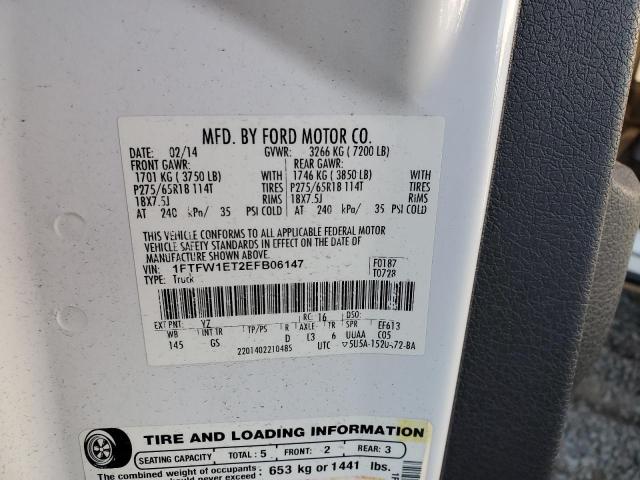 1FTFW1ET2EFB06147 - 2014 FORD F150 SUPERCREW WHITE photo 12