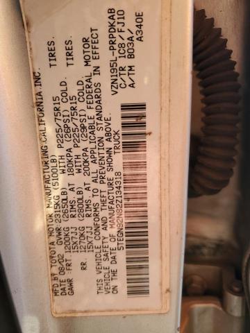 5TEGN92N82Z134318 - 2002 TOYOTA TACOMA DOUBLE CAB PRERUNNER TAN photo 12