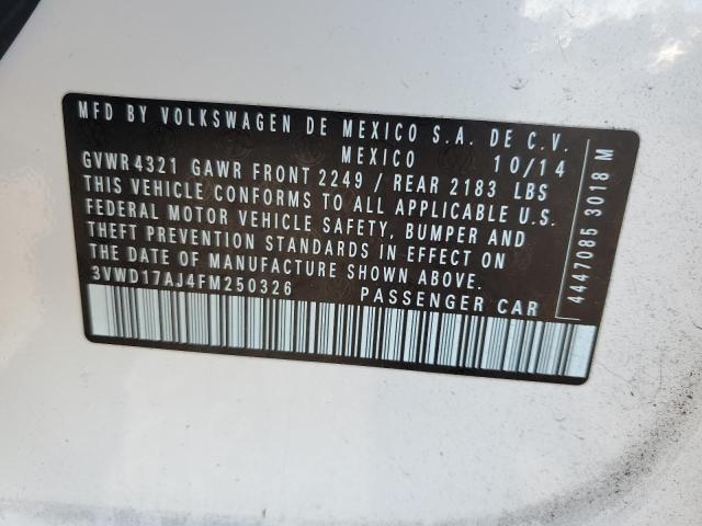 3VWD17AJ4FM250326 - 2015 VOLKSWAGEN JETTA SE თეთრი ფოტო 12