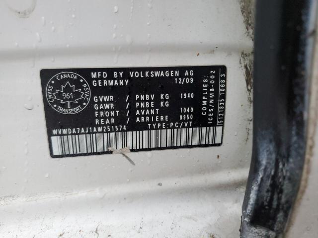 WVWDA7AJ1AW251574 - 2010 VOLKSWAGEN GOLF Սպիտակ լուսանկար 12